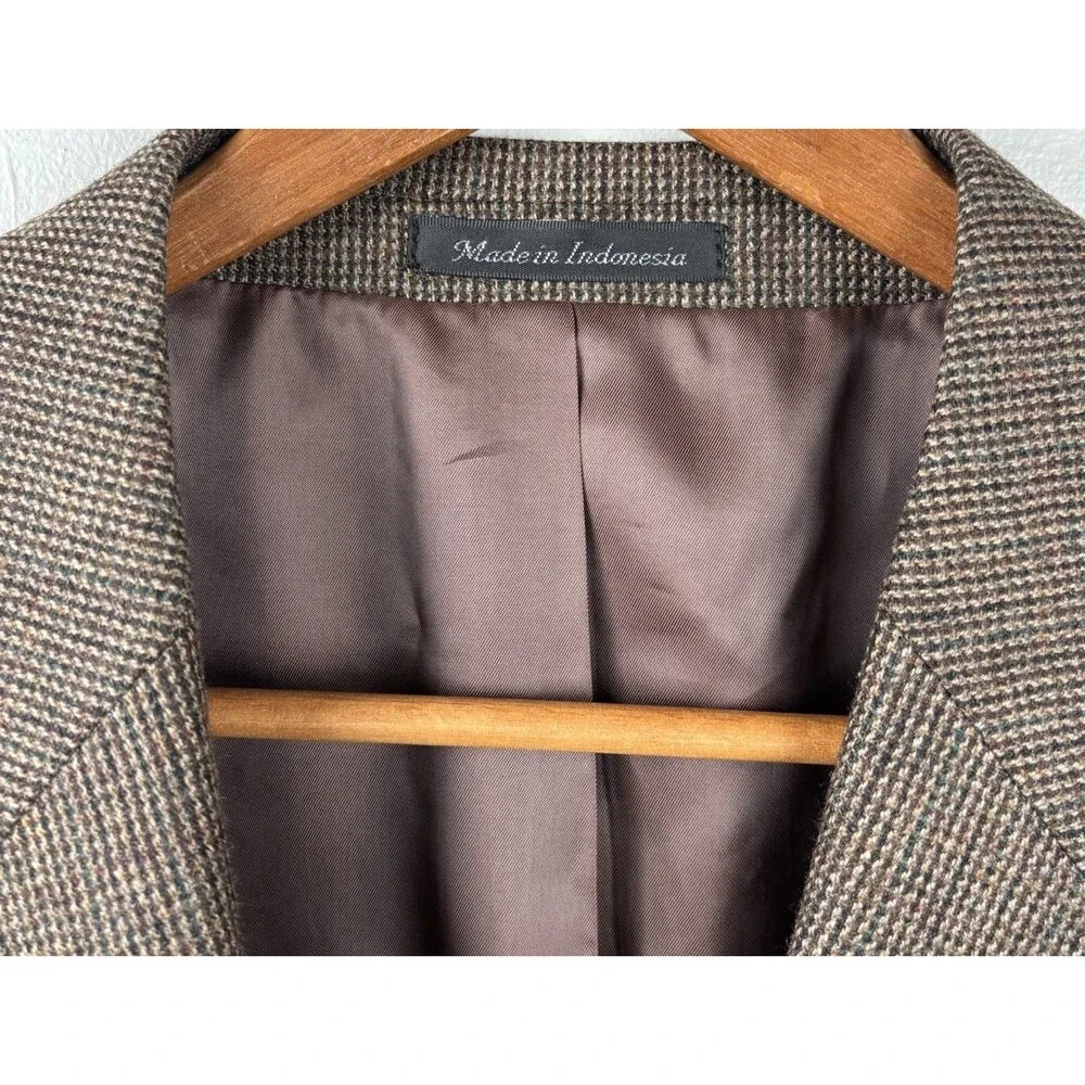 Chaps Ralph Lauren Sport Coat Mens 44R Brown Blue Lambs Wool Herringbone Blazer